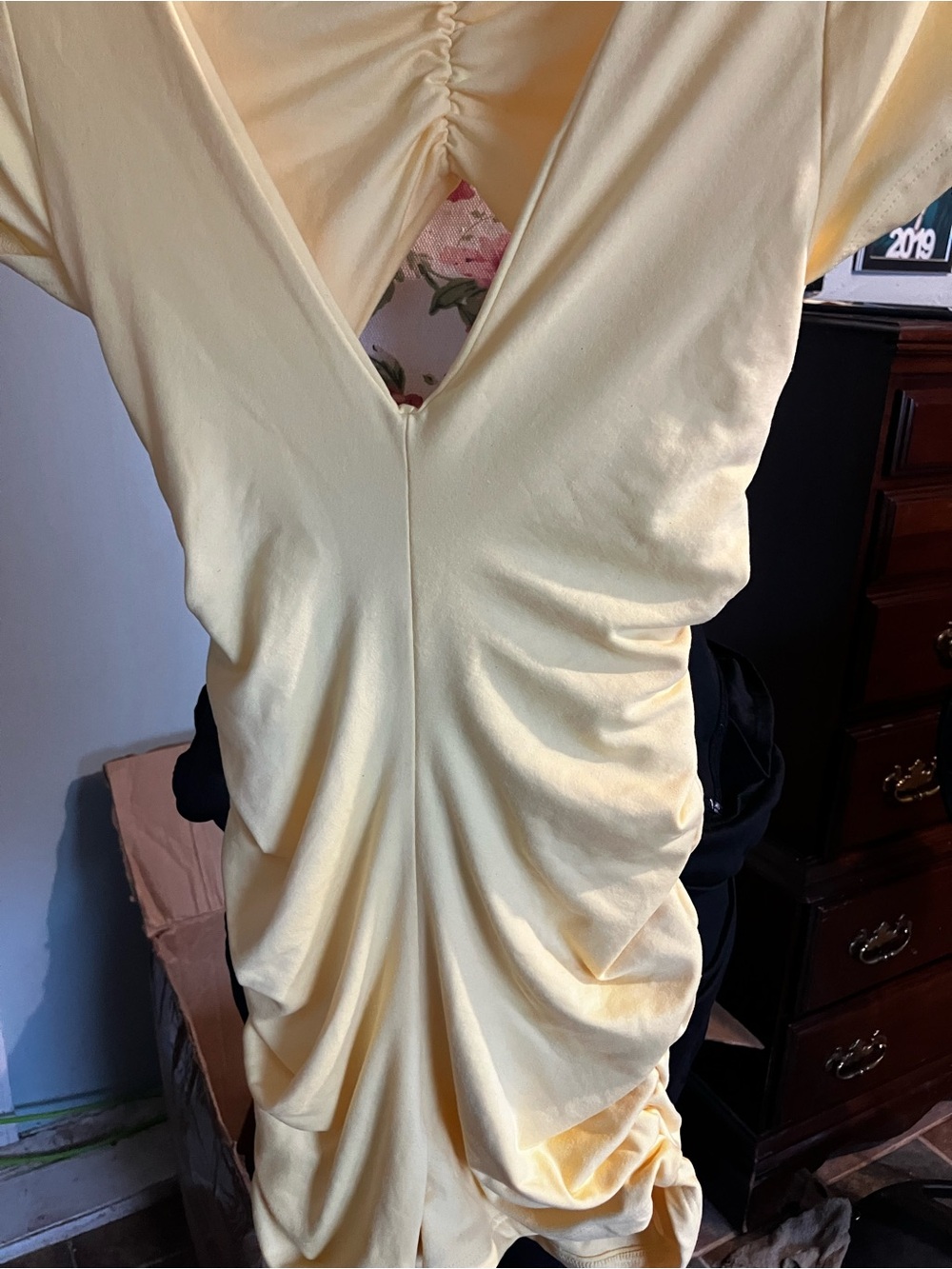 Ruched V-Neck ROMPER Top in Pale Yellow